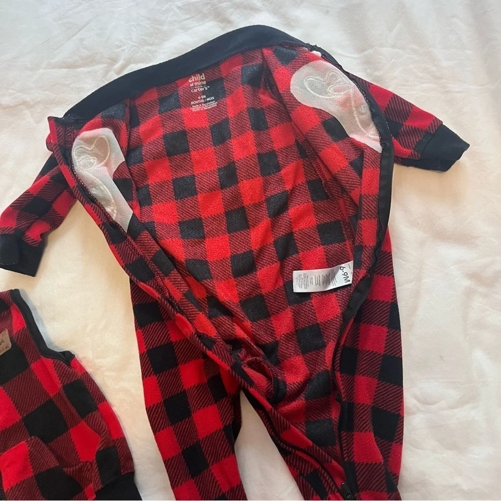 Carter’s Buffalo Plaid Moose Footie Pajamas Sleeper & Sherpa Vest 6-9 Months